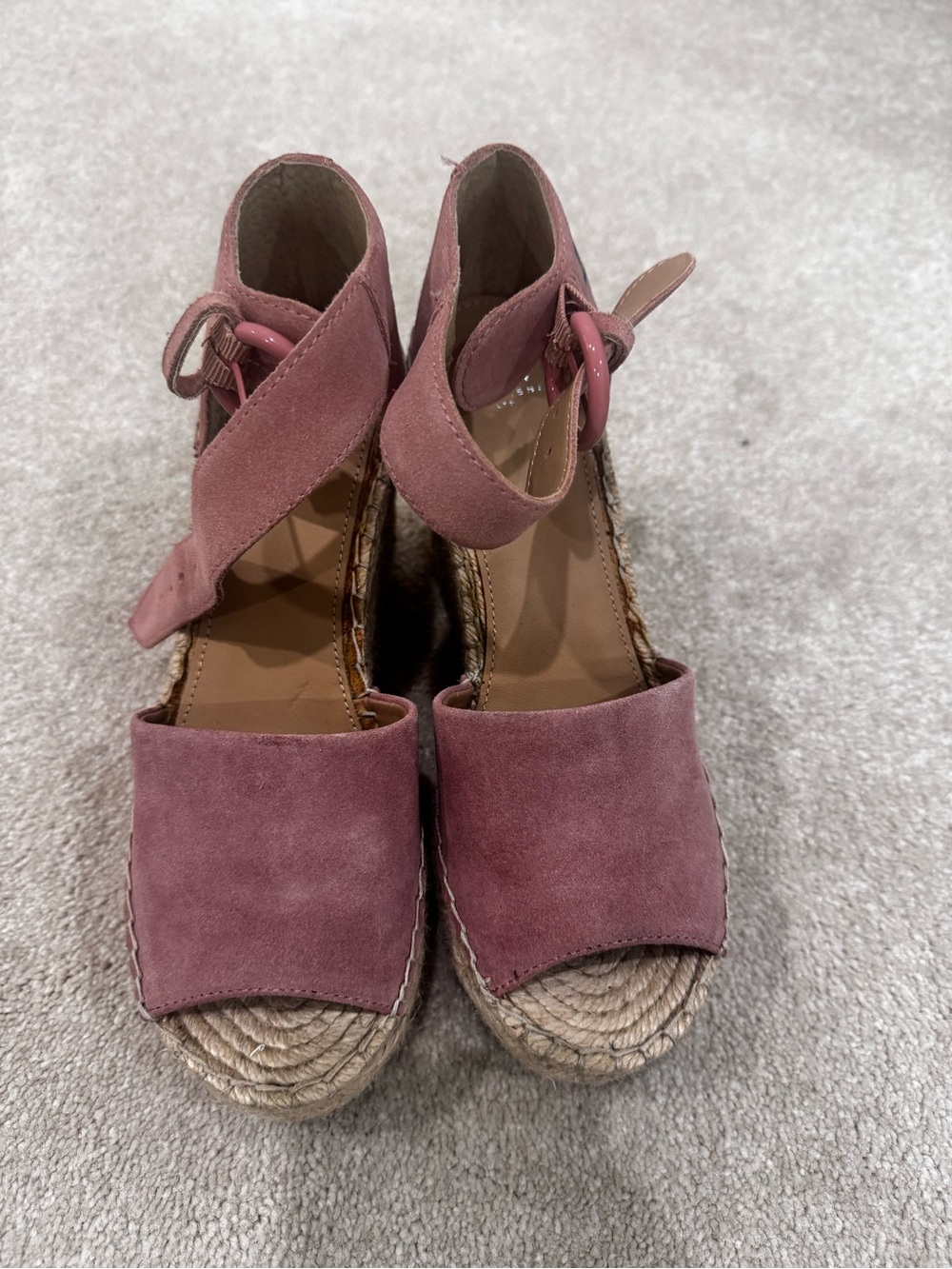 Marc Fisher Women's Suede Espadrille Wedge Sandals in Dusty Rose, size 7 NEW